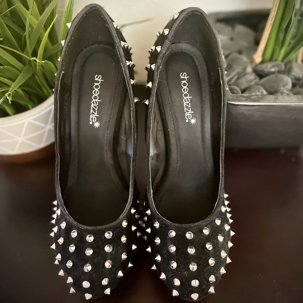 Shoedazzle Black Velvet and Silver Spiked Stilettos - Picture 7 of 10